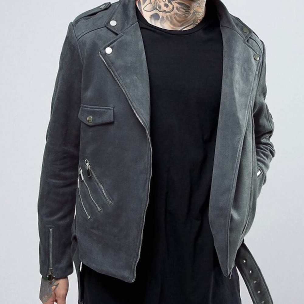 Sixth June Suede Biker Jacket Blue/Grey